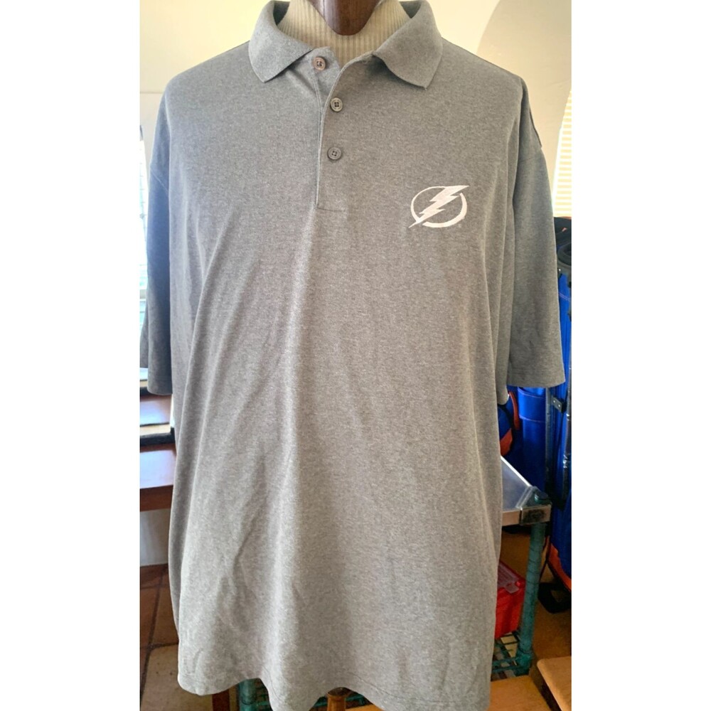 Antigua Tampa Bay Lightning Polo Shirt 100% Polyester Gray Mens Size XXLT Bolts